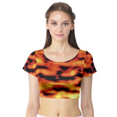 Red  Waves Abstract Series No5 Short Sleeve Crop Top by DimitriosArt