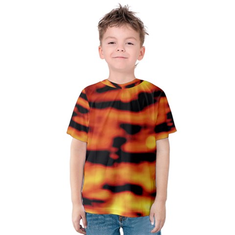 Red  Waves Abstract Series No5 Kids  Cotton Tee by DimitriosArt