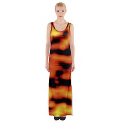 Red  Waves Abstract Series No5 Thigh Split Maxi Dress by DimitriosArt