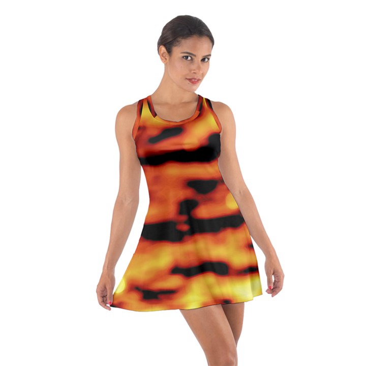 Red  Waves Abstract Series No5 Cotton Racerback Dress