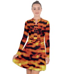 Red  Waves Abstract Series No5 Long Sleeve Panel Dress by DimitriosArt