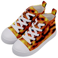 Red  Waves Abstract Series No5 Kids  Mid-top Canvas Sneakers by DimitriosArt