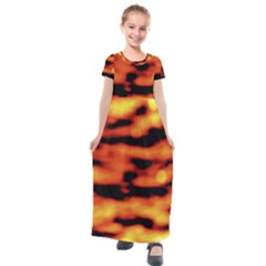 Red  Waves Abstract Series No5 Kids  Short Sleeve Maxi Dress by DimitriosArt