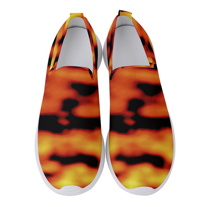 Red  Waves Abstract Series No5 Women s Slip On Sneakers