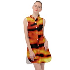 Red  Waves Abstract Series No5 Sleeveless Shirt Dress by DimitriosArt