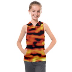 Red  Waves Abstract Series No5 Kids  Sleeveless Hoodie by DimitriosArt