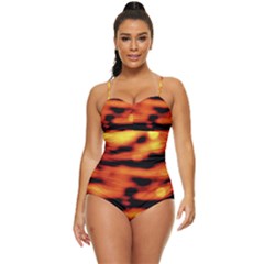 Red  Waves Abstract Series No5 Retro Full Coverage Swimsuit by DimitriosArt