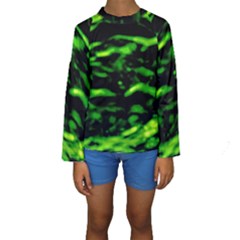 Green  Waves Abstract Series No3 Kids  Long Sleeve Swimwear by DimitriosArt