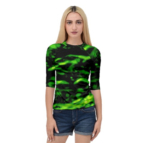 Green  Waves Abstract Series No3 Quarter Sleeve Raglan Tee by DimitriosArt