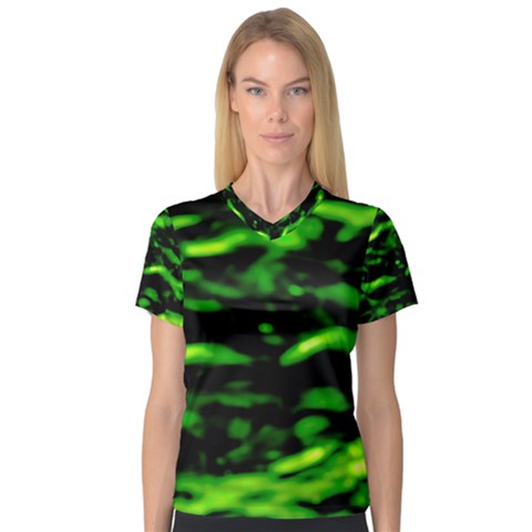 Green  Waves Abstract Series No3 V-neck Sport Mesh Tee by DimitriosArt