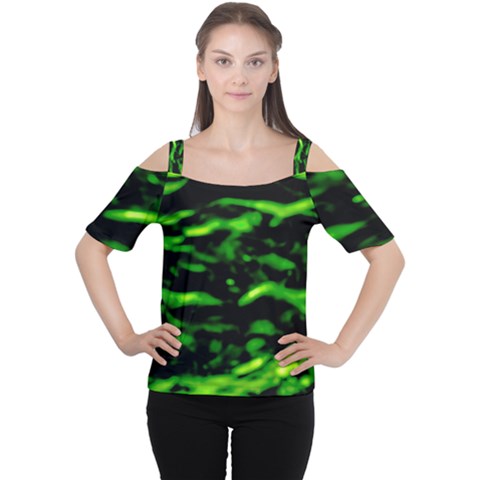 Green  Waves Abstract Series No3 Cutout Shoulder Tee by DimitriosArt