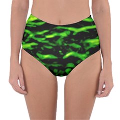 Green  Waves Abstract Series No3 Reversible High-waist Bikini Bottoms by DimitriosArt