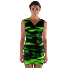 Green  Waves Abstract Series No3 Wrap Front Bodycon Dress by DimitriosArt