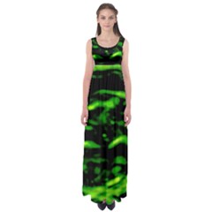 Green  Waves Abstract Series No3 Empire Waist Maxi Dress by DimitriosArt