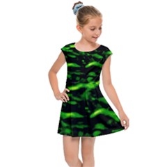 Green  Waves Abstract Series No3 Kids  Cap Sleeve Dress by DimitriosArt