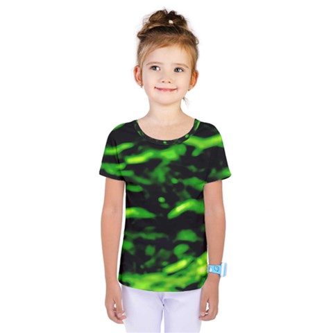 Green  Waves Abstract Series No3 Kids  One Piece Tee by DimitriosArt