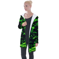 Green  Waves Abstract Series No3 Longline Hooded Cardigan by DimitriosArt