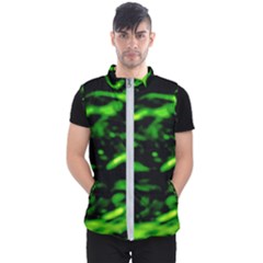 Green  Waves Abstract Series No3 Men s Puffer Vest by DimitriosArt