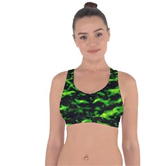 Green  Waves Abstract Series No3 Cross String Back Sports Bra by DimitriosArt