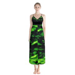 Green  Waves Abstract Series No3 Button Up Chiffon Maxi Dress by DimitriosArt