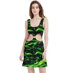 Green  Waves Abstract Series No3 Velvet Cutout Dress by DimitriosArt