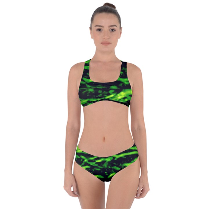 Green  Waves Abstract Series No3 Criss Cross Bikini Set