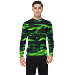 Green  Waves Abstract Series No3 Men s Long Sleeve Rash Guard by DimitriosArt