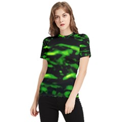 Green  Waves Abstract Series No3 Women s Short Sleeve Rash Guard by DimitriosArt