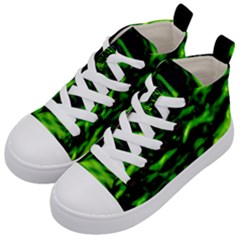 Green  Waves Abstract Series No3 Kids  Mid-top Canvas Sneakers by DimitriosArt