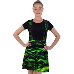 Green  Waves Abstract Series No3 Velvet Suspender Skater Skirt by DimitriosArt