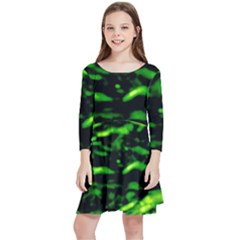 Green  Waves Abstract Series No3 Kids  Quarter Sleeve Skater Dress