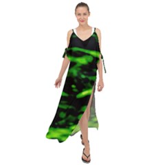 Green  Waves Abstract Series No3 Maxi Chiffon Cover Up Dress by DimitriosArt