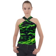 Green  Waves Abstract Series No3 Cross Neck Velour Top by DimitriosArt