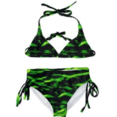 Green  Waves Abstract Series No3 Kids  Classic Bikini Set by DimitriosArt