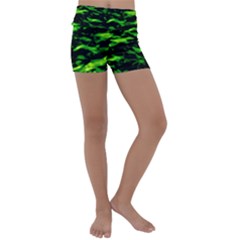 Green  Waves Abstract Series No3 Kids  Lightweight Velour Yoga Shorts by DimitriosArt