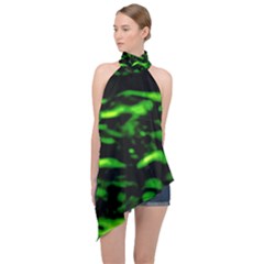 Green  Waves Abstract Series No3 Halter Asymmetric Satin Top by DimitriosArt