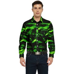 Green  Waves Abstract Series No3 Men s Long Sleeve Pocket Shirt  by DimitriosArt