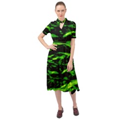 Green  Waves Abstract Series No3 Keyhole Neckline Chiffon Dress by DimitriosArt