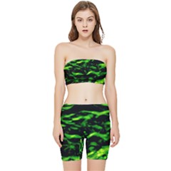 Green  Waves Abstract Series No3 Stretch Shorts And Tube Top Set by DimitriosArt