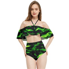 Green  Waves Abstract Series No3 Halter Flowy Bikini Set 