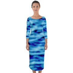 Blue Waves Abstract Series No4 Quarter Sleeve Midi Bodycon Dress