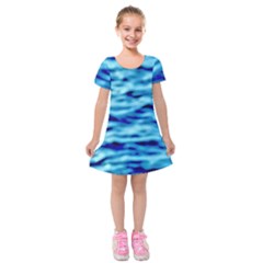 Blue Waves Abstract Series No4 Kids  Short Sleeve Velvet Dress by DimitriosArt