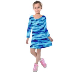 Blue Waves Abstract Series No4 Kids  Long Sleeve Velvet Dress by DimitriosArt