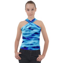 Blue Waves Abstract Series No4 Cross Neck Velour Top by DimitriosArt