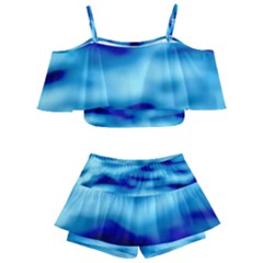 Blue Waves Abstract Series No4 Kids  Off Shoulder Skirt Bikini by DimitriosArt