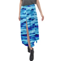 Blue Waves Abstract Series No4 Velour Split Maxi Skirt by DimitriosArt