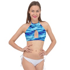 Blue Waves Abstract Series No4 Cross Front Halter Bikini Top by DimitriosArt