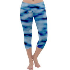 Blue Waves Abstract Series No5 Capri Yoga Leggings by DimitriosArt