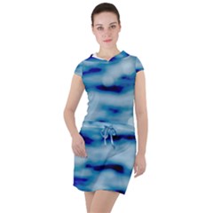 Blue Waves Abstract Series No5 Drawstring Hooded Dress by DimitriosArt