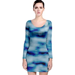 Blue Waves Abstract Series No5 Long Sleeve Velvet Bodycon Dress by DimitriosArt